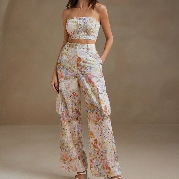 White Boho Women's French Pattern Off-Shoulder Lace Button-Up Casual Top - Picture 4 of 7